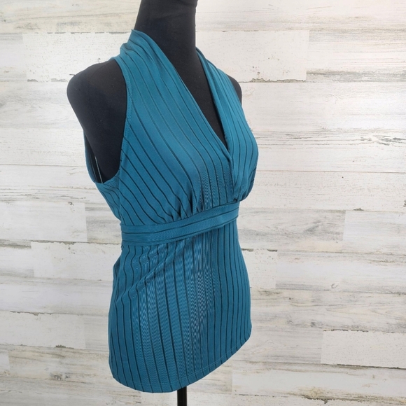 Vtg Moa Moa V-Neck Sleeveless Tie Back Babydoll Top XL Teal Green Y2K 90s Halter - Picture 3 of 11